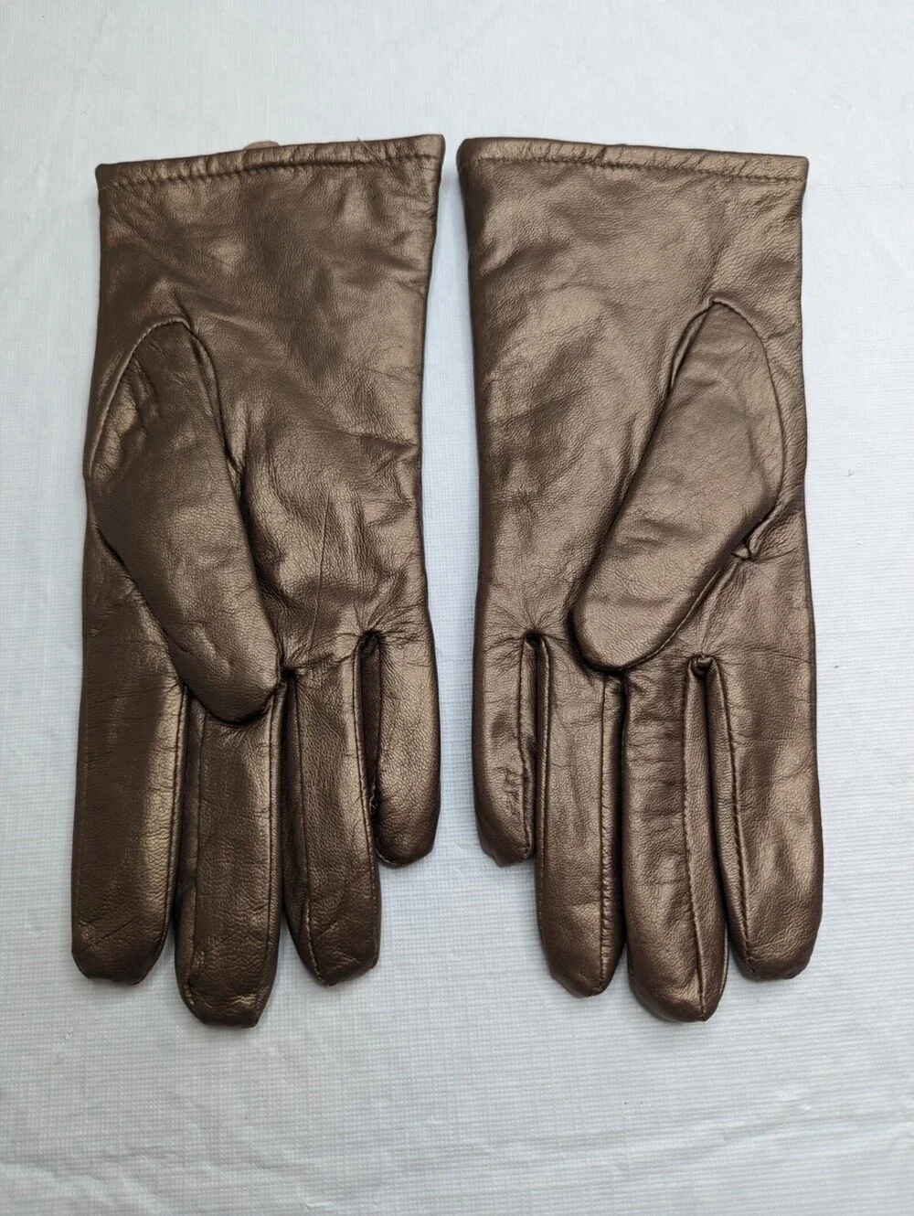 Vintage 1960s Womens Sz XS Leather Gloves Lined Bronze Brown Formal